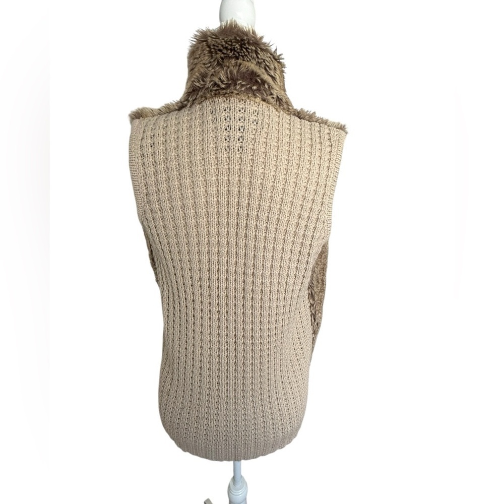 Kardashian Kollection Faux Fur Vest S Cream Knit Back Rabbit Style Open Front - Picture 4 of 11